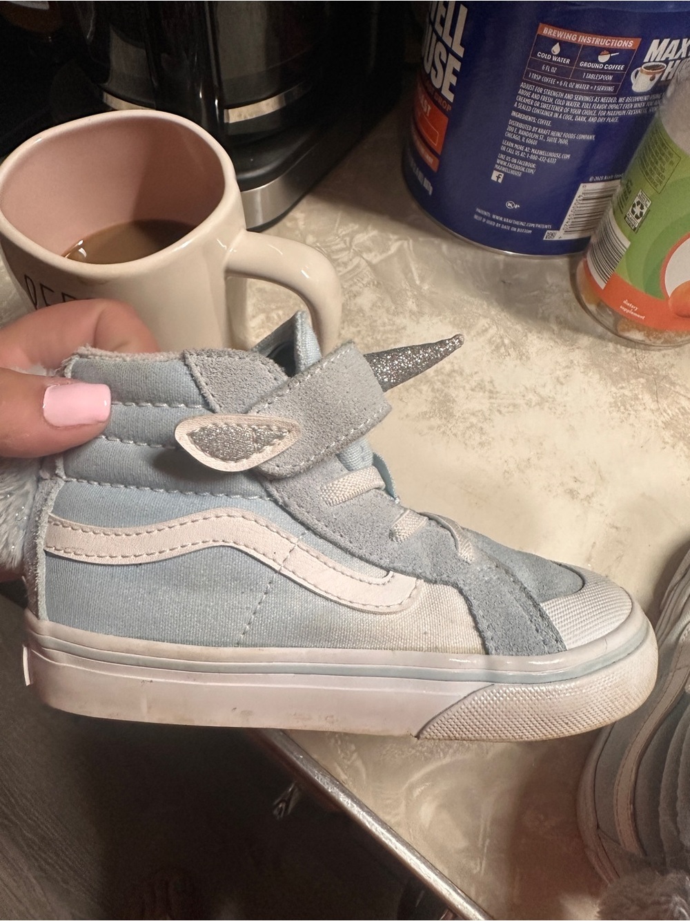 Vans SK8-HI 'Unicorn' Kids High-Top Sneakers in Light Blue with Glitter Accent